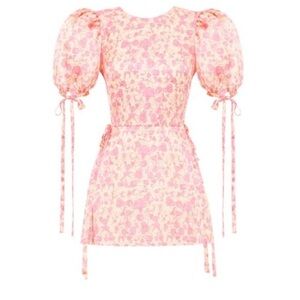The Vampire’s Wife Floral Puff Sleeve Mini Dress Wrapsody 100% Silk